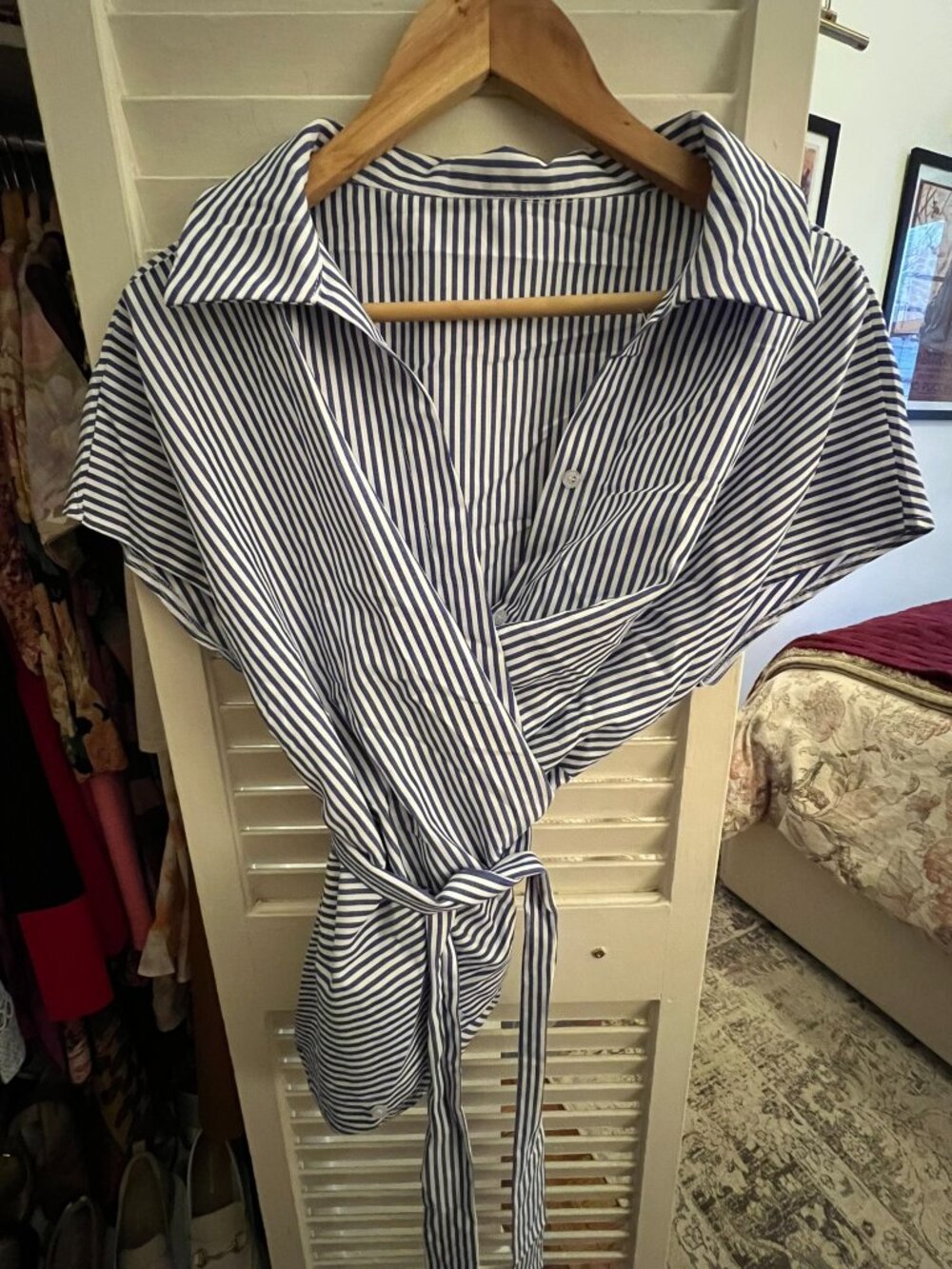 Preppy Pinstripe Wrap Blouse